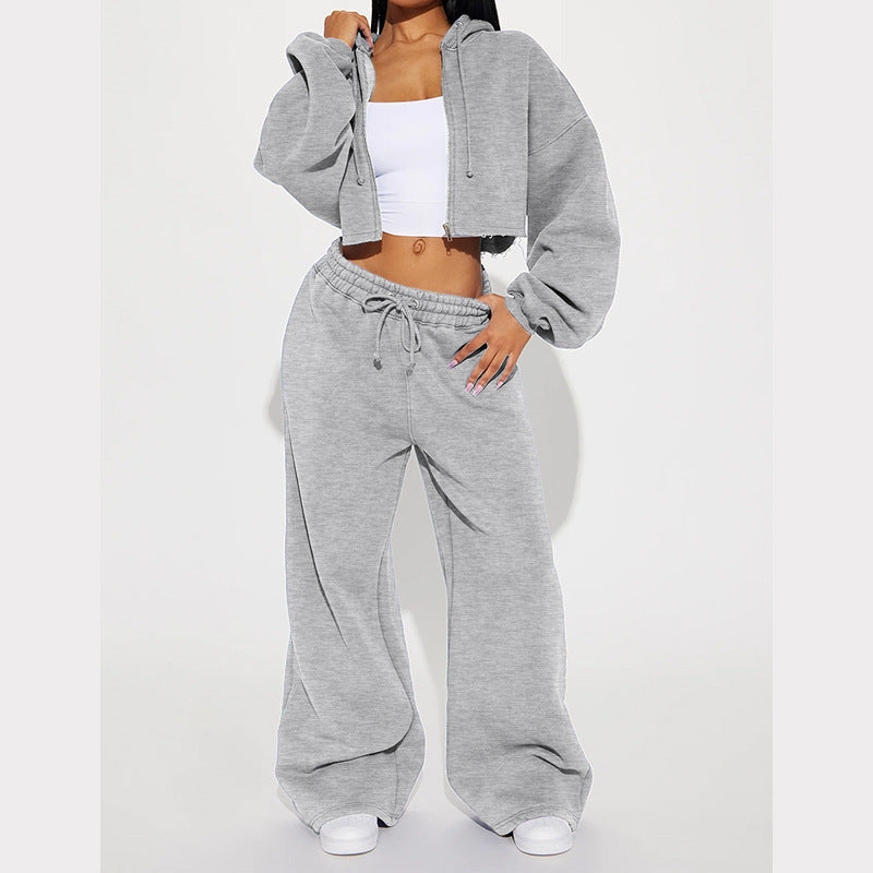 Cozy Zip-Up Hoodie & Wide-Leg Sweatpants Set – Streetwear Chic