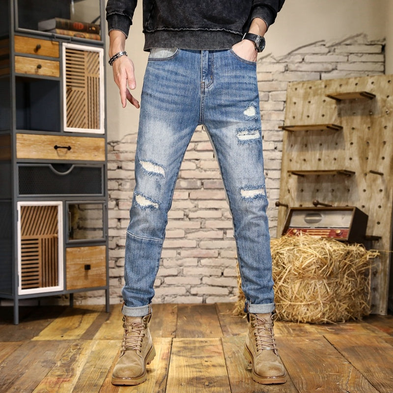 Men’s Distressed Mid-Waist Denim Jeans – Rugged & Stylish