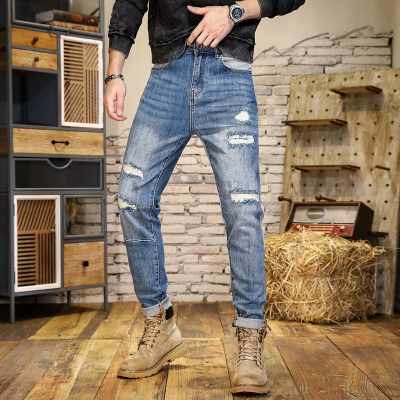 Men’s Distressed Mid-Waist Denim Jeans – Rugged & Stylish