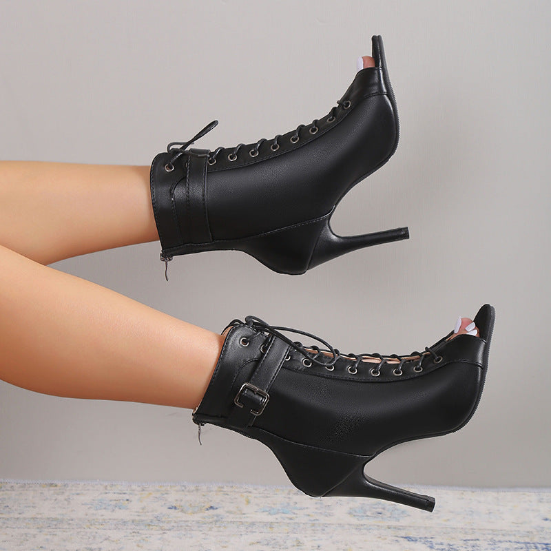 Bold Lace-Up Peep Toe High Heels – A Perfect Blend of Attitude & Elegance!