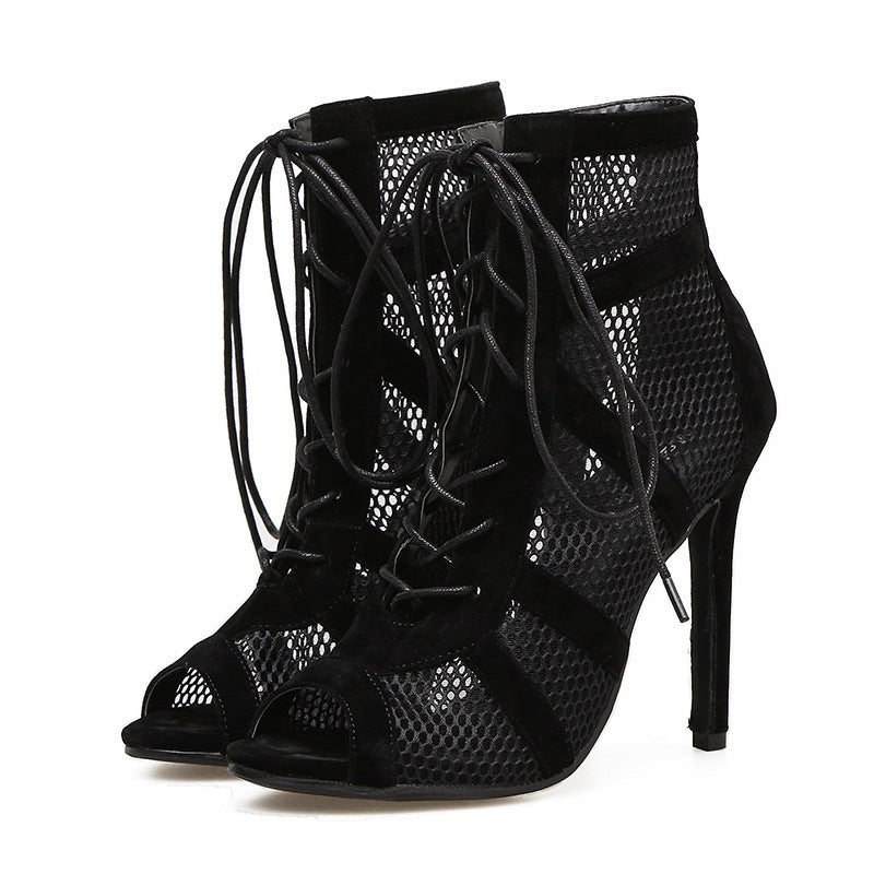 Lace-Up Mesh Stiletto Booties – Sensual Elegance with a Bold Edge!