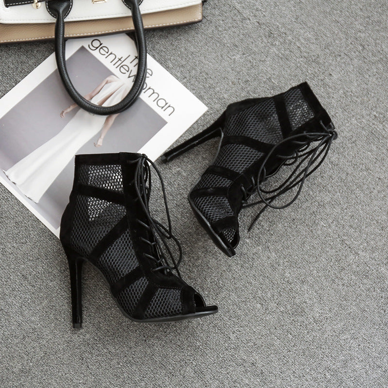 Lace-Up Mesh Stiletto Booties – Sensual Elegance with a Bold Edge!