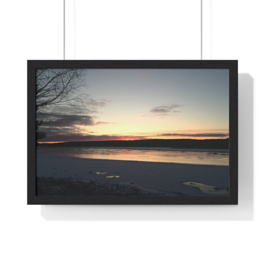 Framed Nature Photography Poster - Icy River Sunset