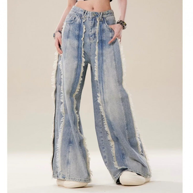 Bold Fringed Wide-Leg Jeans – The Next-Level Streetwear Statement!