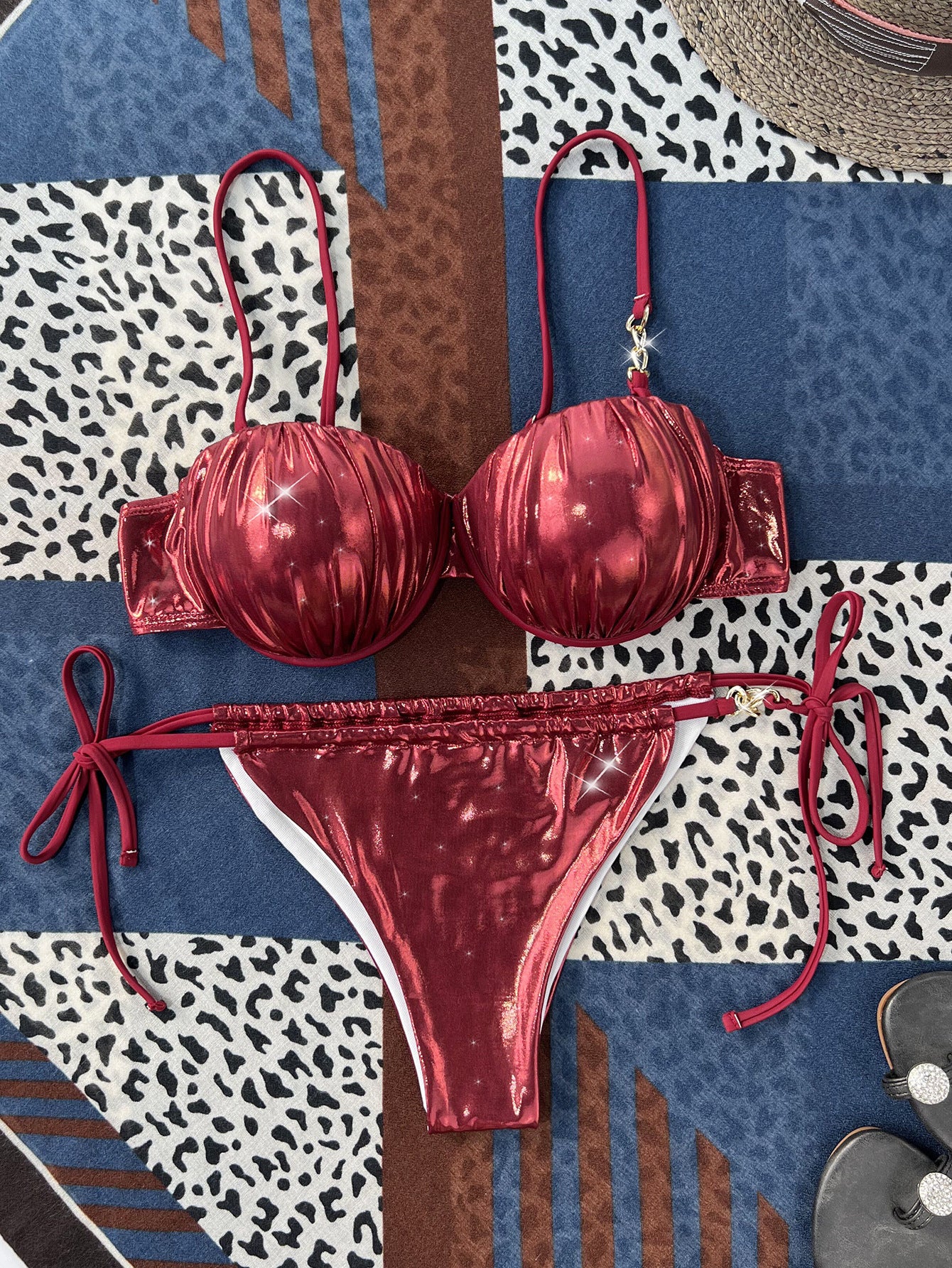 Wine Red Glam Bikini Set