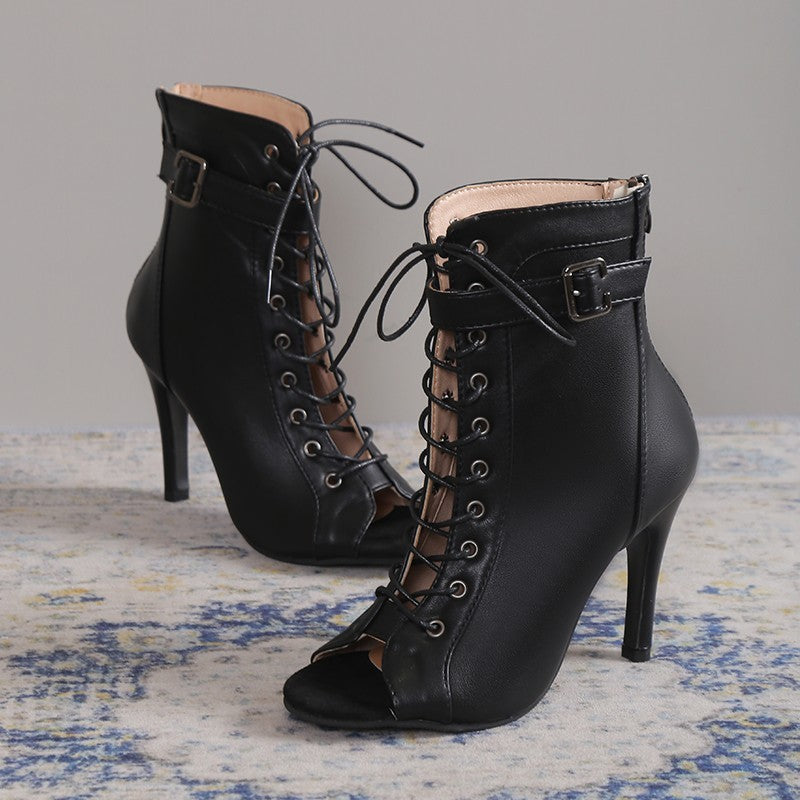 Bold Lace-Up Peep Toe High Heels – A Perfect Blend of Attitude & Elegance!