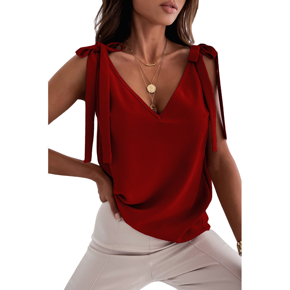 Elegant Satin Top with Bow-Tie Straps – Chic & Feminine!