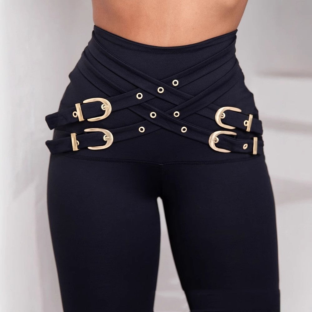 Sleek High-Waisted Leggings with Statement Belts – Power & Style Combined!