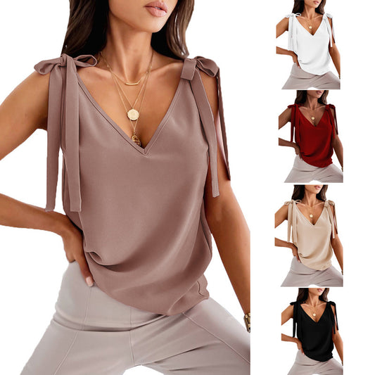 Elegant Satin Top with Bow-Tie Straps – Chic & Feminine!