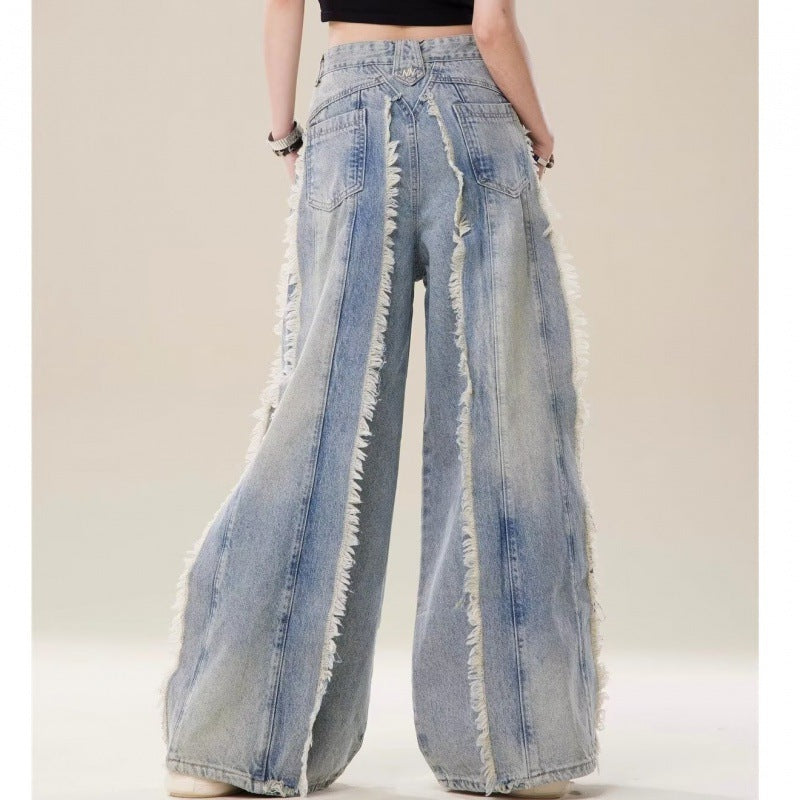 Bold Fringed Wide-Leg Jeans – The Next-Level Streetwear Statement!