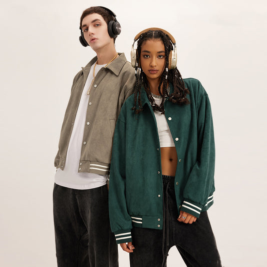 Unisex Vintage Suede Varsity Jacket – Relaxed & Timeless