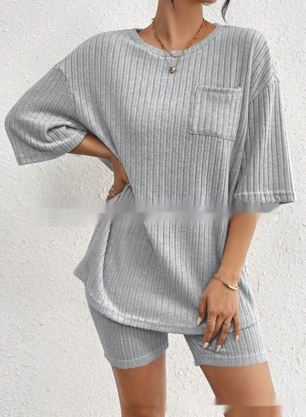 Fashion Rib Knitted 2-Piece Home Set