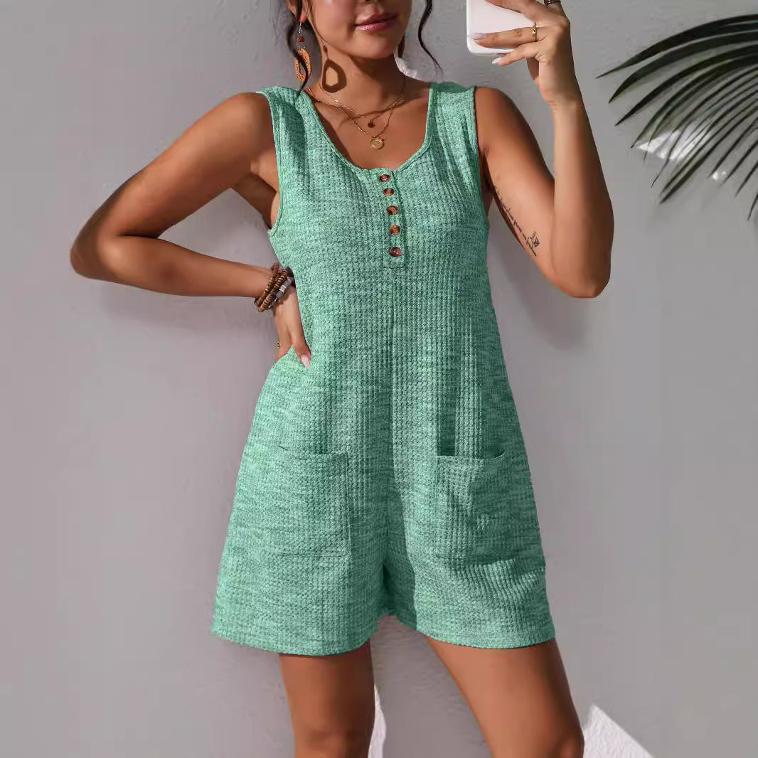 Casual Waffle Knit Romper – Effortless & Chic