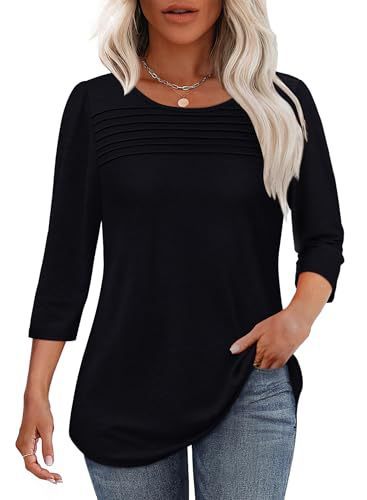 Elegant Pleated 3/4 Sleeve Blouse