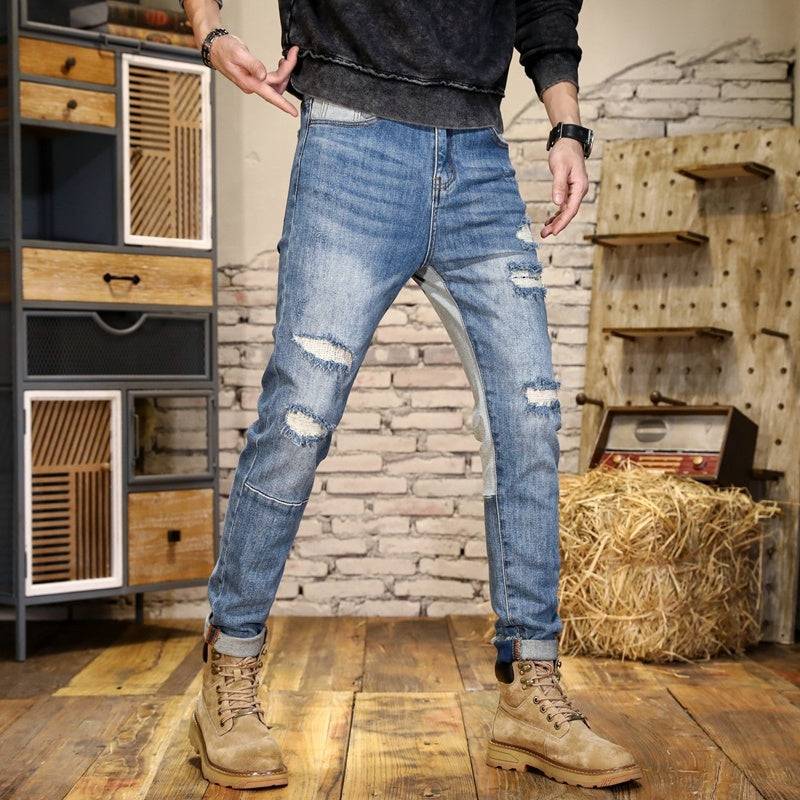 Men’s Distressed Mid-Waist Denim Jeans – Rugged & Stylish