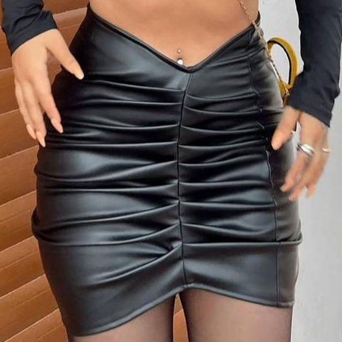 Chic Faux Leather Ruched Mini Skirt