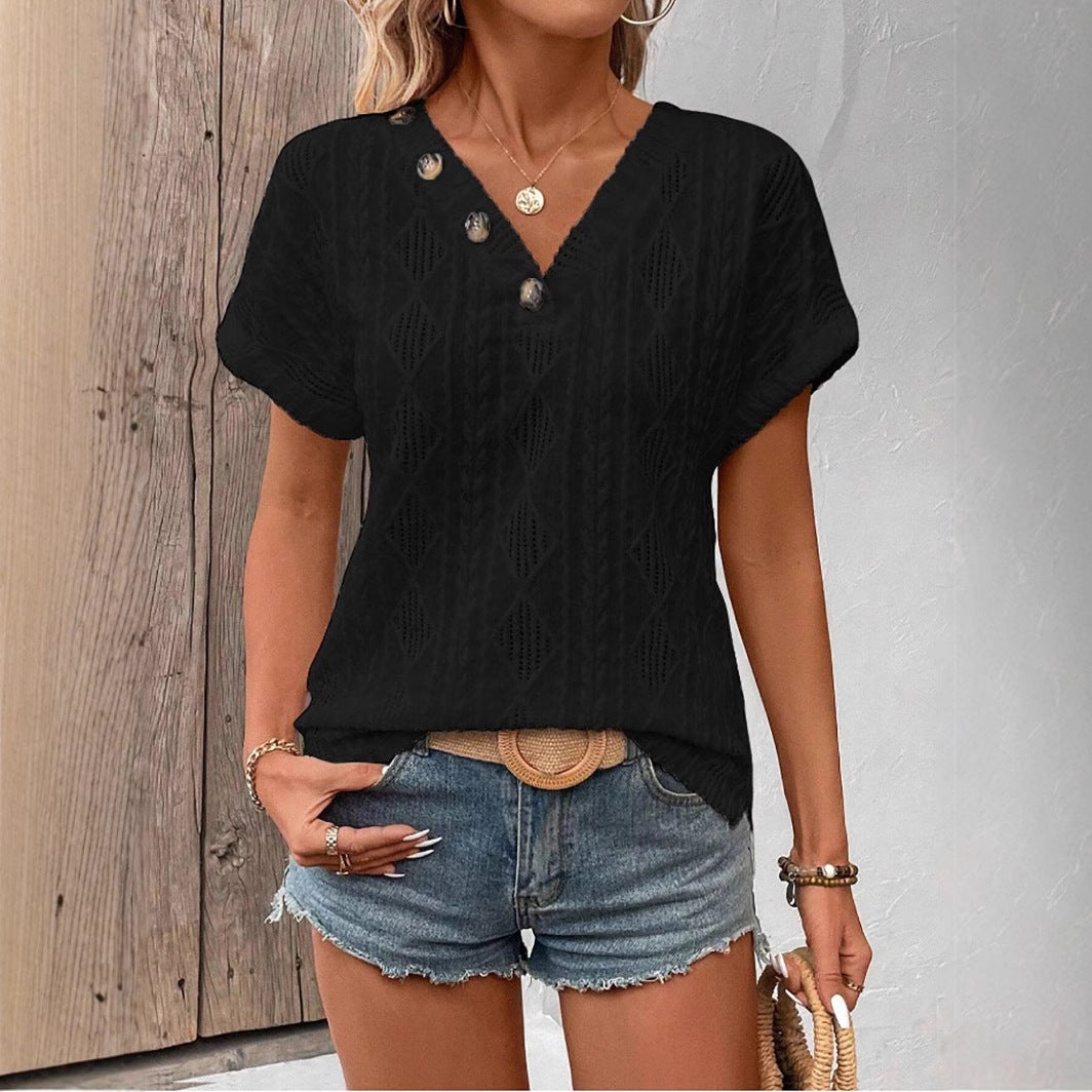 Chic Jacquard Knit Button Top