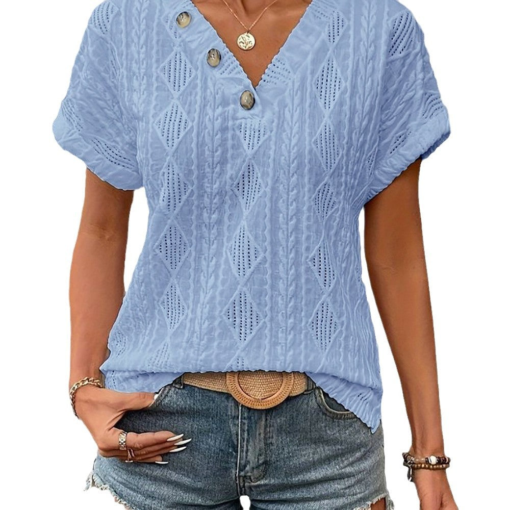 Chic Jacquard Knit Button Top