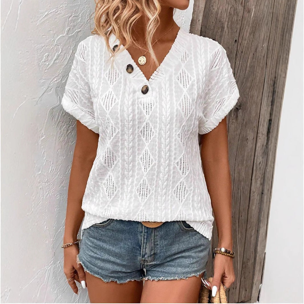 Chic Jacquard Knit Button Top