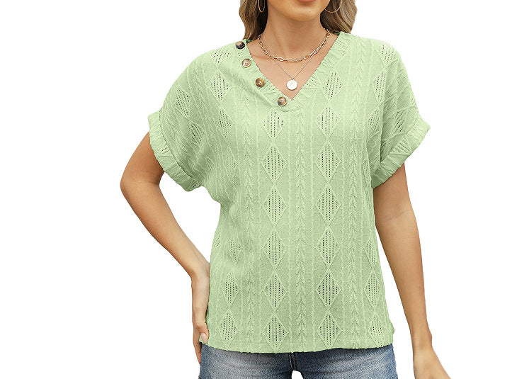 Chic Jacquard Knit Button Top