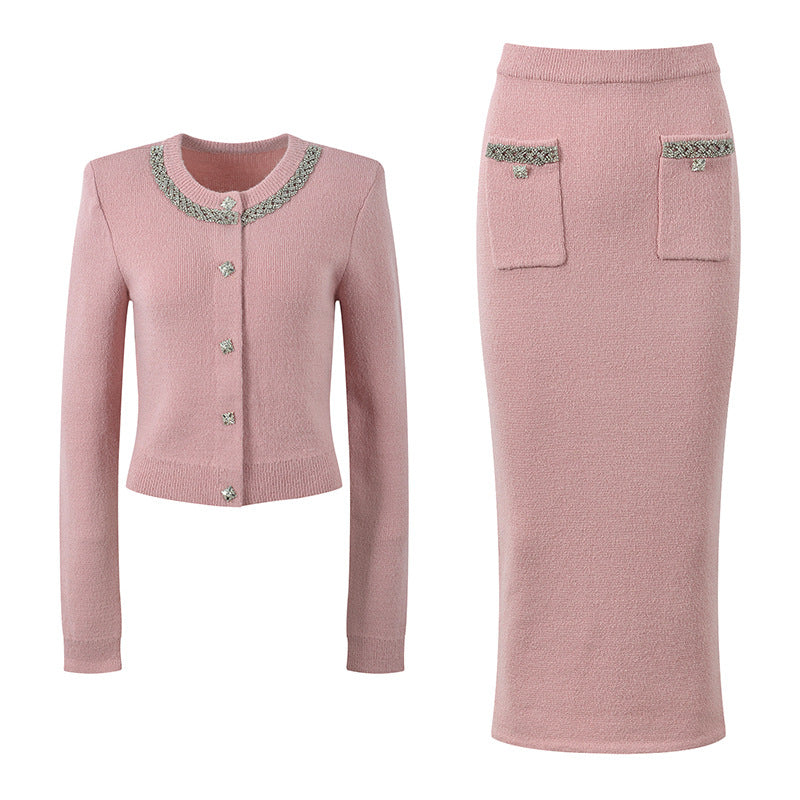 Chic & Elegant: Two-Piece Knit Cardigan & Skirt Set