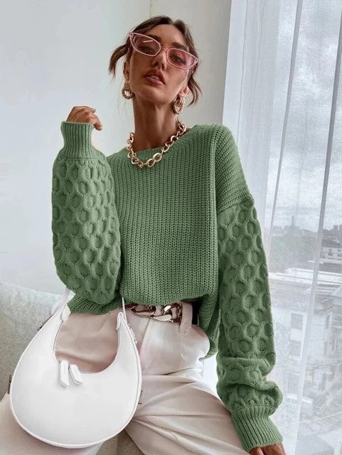 Cozy Lantern Sleeve Knit Sweater