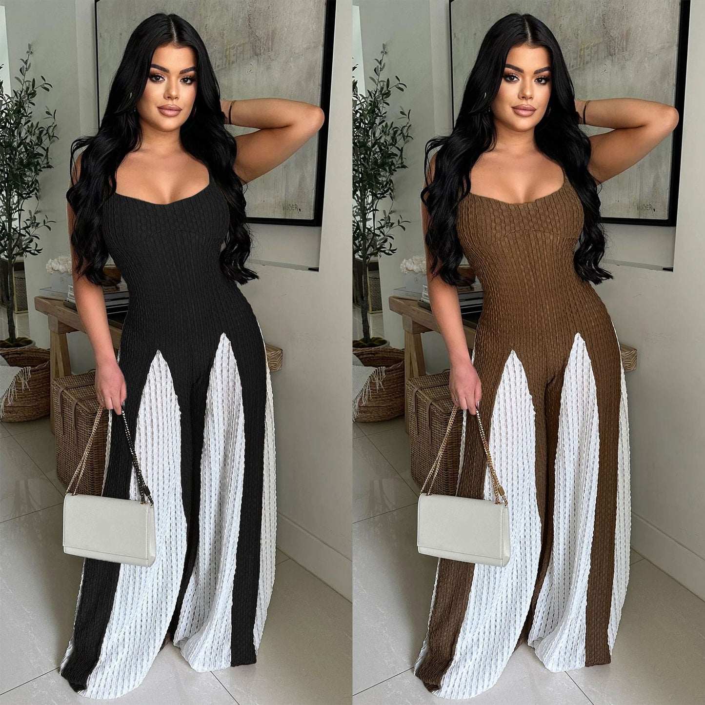 Elegant Two-Tone Pleated Jumpsuit