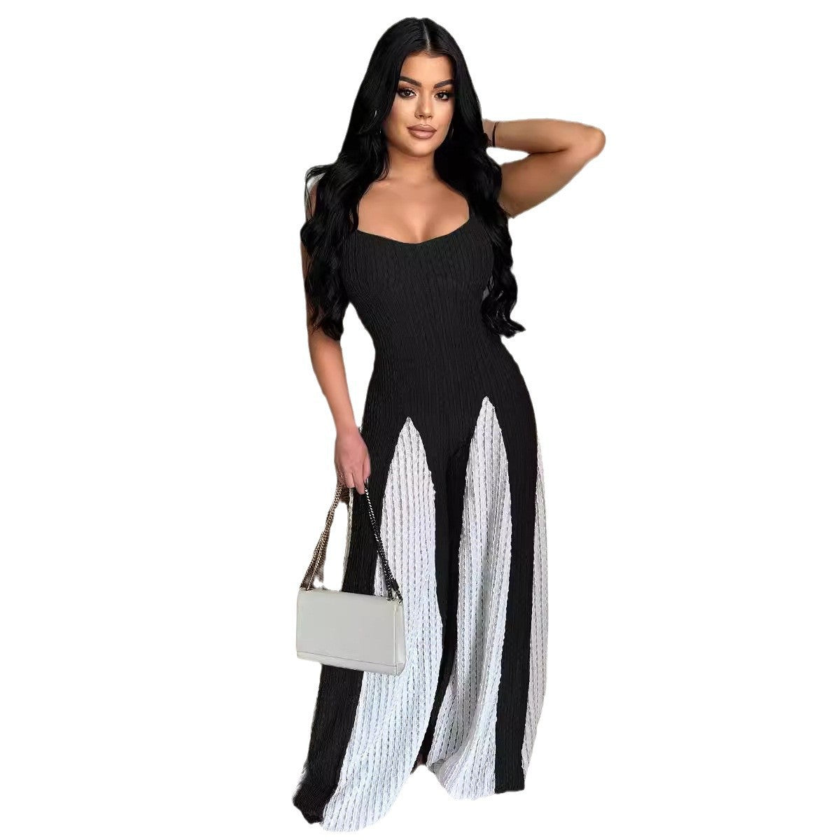 Elegant Two-Tone Pleated Jumpsuit