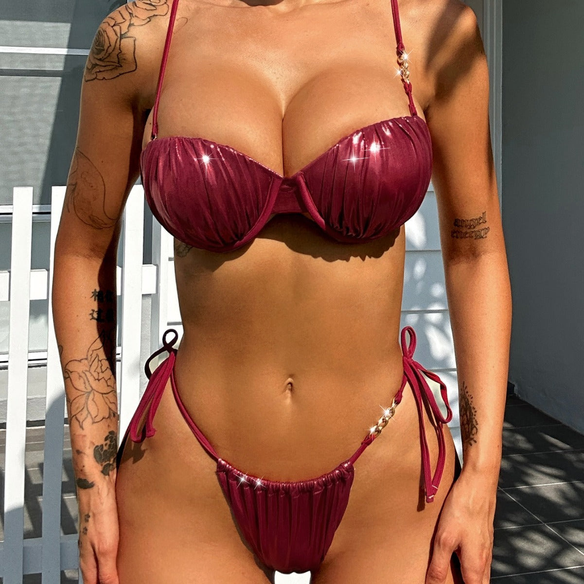 Wine Red Glam Bikini Set