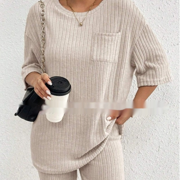 Fashion Rib Knitted 2-Piece Home Set