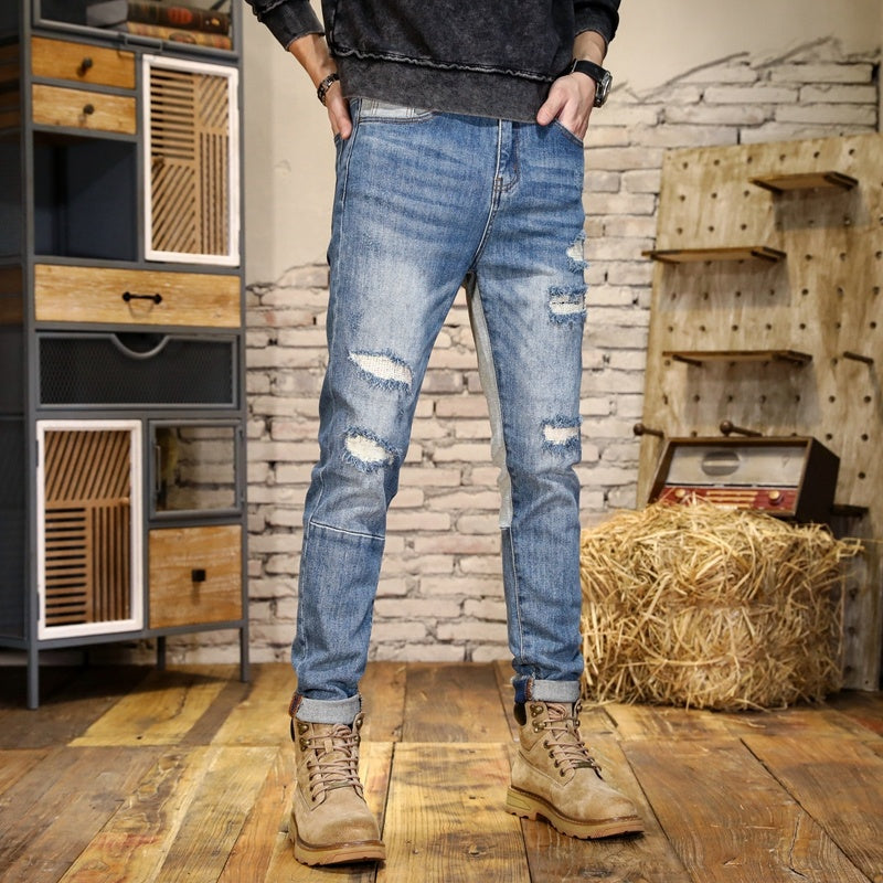 Men’s Distressed Mid-Waist Denim Jeans – Rugged & Stylish