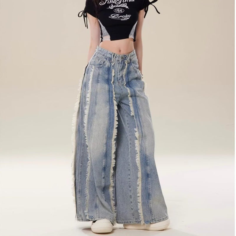 Bold Fringed Wide-Leg Jeans – The Next-Level Streetwear Statement!