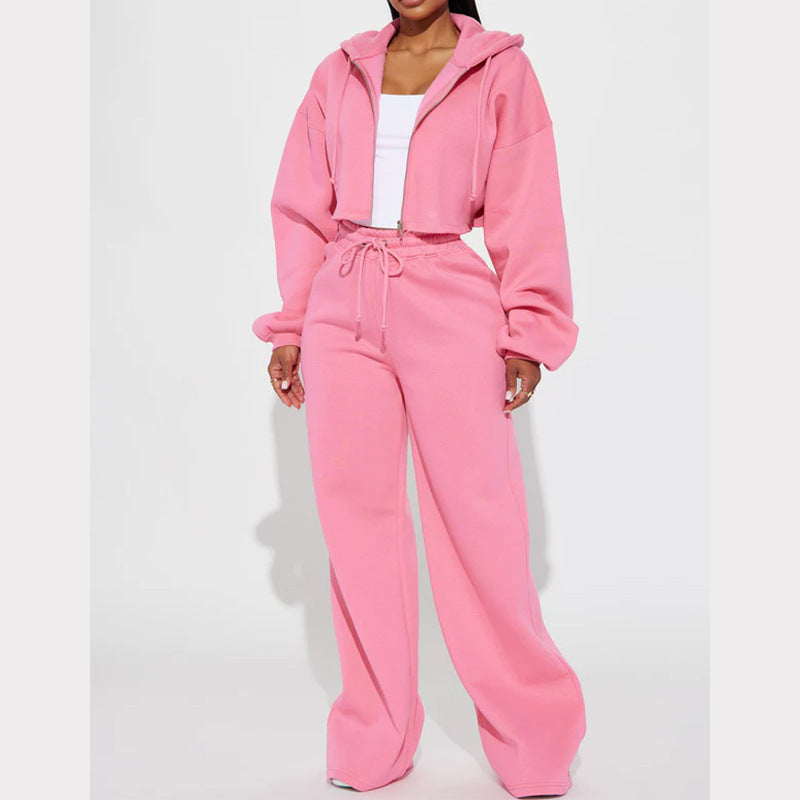 Cozy Zip-Up Hoodie & Wide-Leg Sweatpants Set – Streetwear Chic