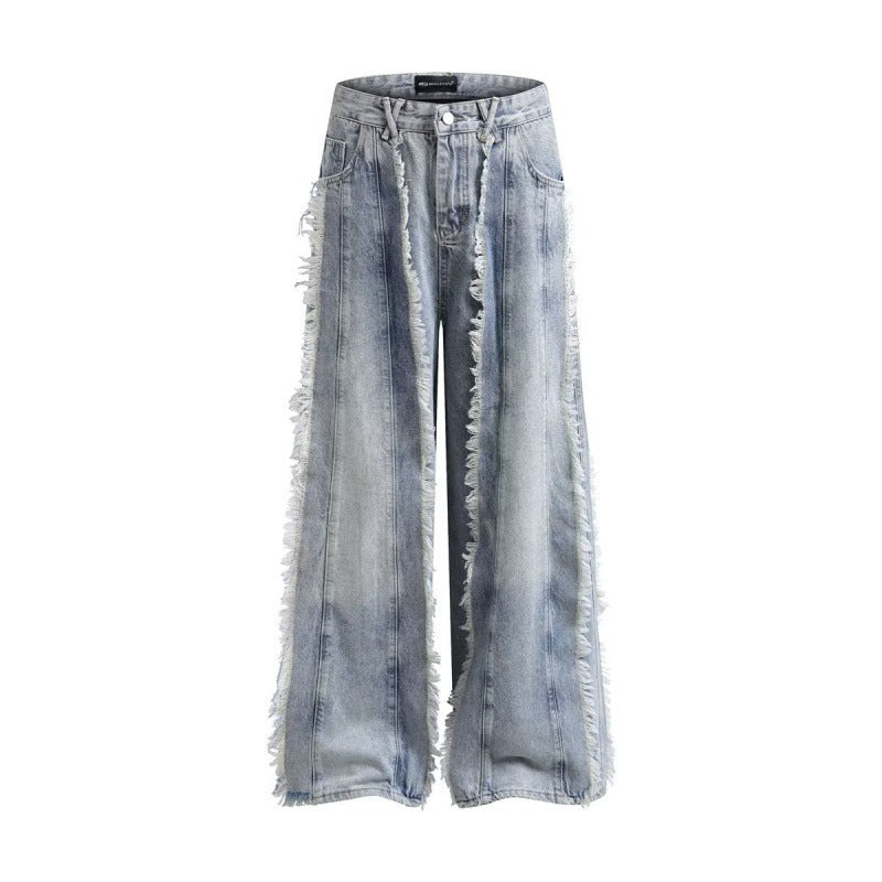 Bold Fringed Wide-Leg Jeans – The Next-Level Streetwear Statement!