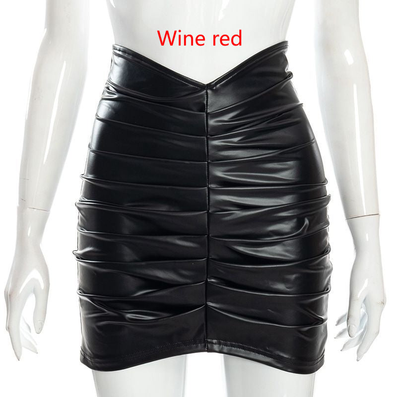 Chic Faux Leather Ruched Mini Skirt